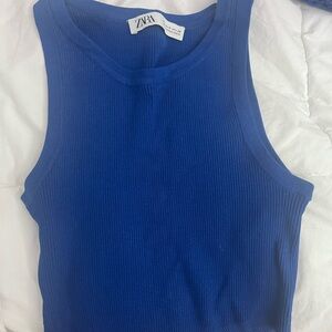 Zara Women's Blue Ribbed Tank Top